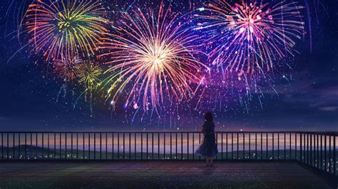 Anime Girl Wallpaper 4k Fireworks Colorful Dream Alone Mood