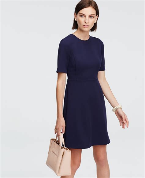 Ann Taylor Petite Stretchy Short Sleeve Dress In Blue Lyst