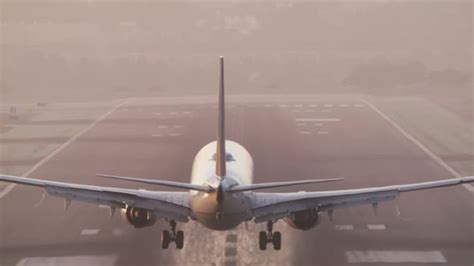 Picturesque Scene Of The Airplane Flying Towards The Runway Stock Footage