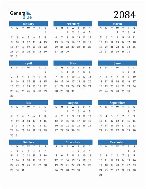 Free 2084 Calendars In Pdf Word Excel