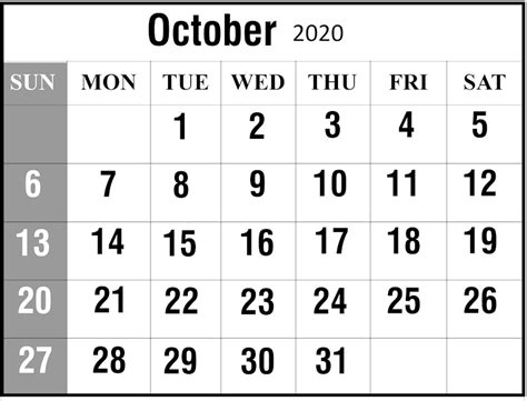 October 2020 Calendar Printable Ko Fi ️ Where Creators Get Support