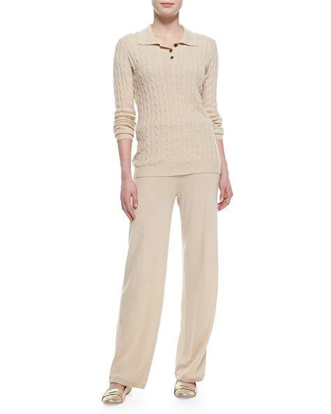 Neiman Marcus Cashmere Collection Two Piece Cashmere Pullover And Pants Set