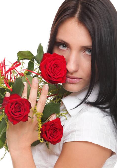Attractive Young Woman Holding A Red Rose Stock Image Image Of