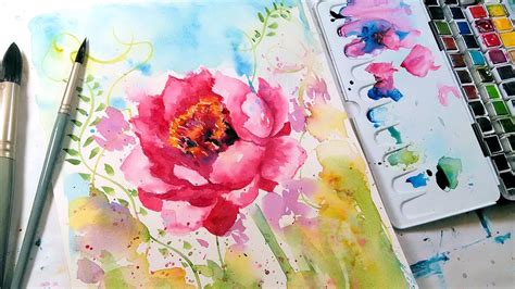 Loose And Easy Peony Watercolor Tutorial Real Time Youtube