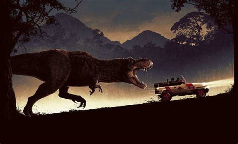 Jurassic Park Car Dinosaur Tyrannosaurus Rex Matte Finish Poster Photographic Paper Animation