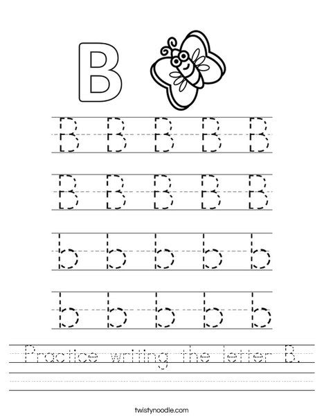 Practice Writing The Letter B Worksheet Twisty Noodle