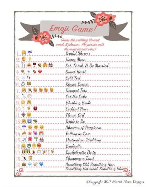 This is the first printable of this bridal shower emoji pictionary game. Bridal Shower Emoji Game Fun Unique Games DIY PDF Wedding ...