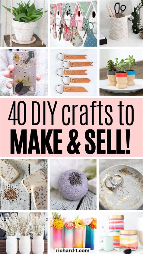 the words 40 easy crafts to make and sell are shown in this collage with images