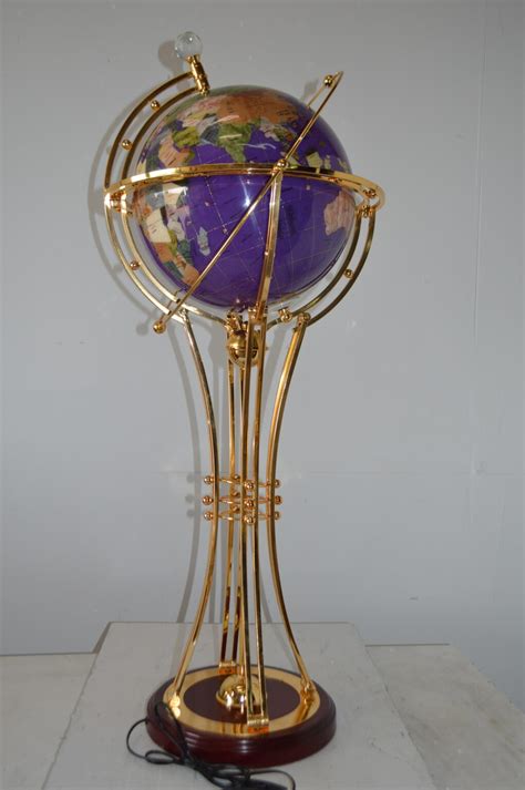 Illuminated Purple Gold World Globe Rotated By Motor Size 19 X 19