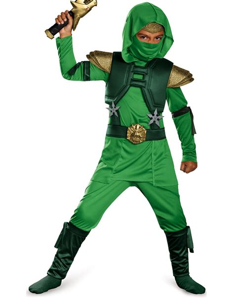 Kids Green Master Ninja Deluxe Martial Arts Warrior Halloween Costume