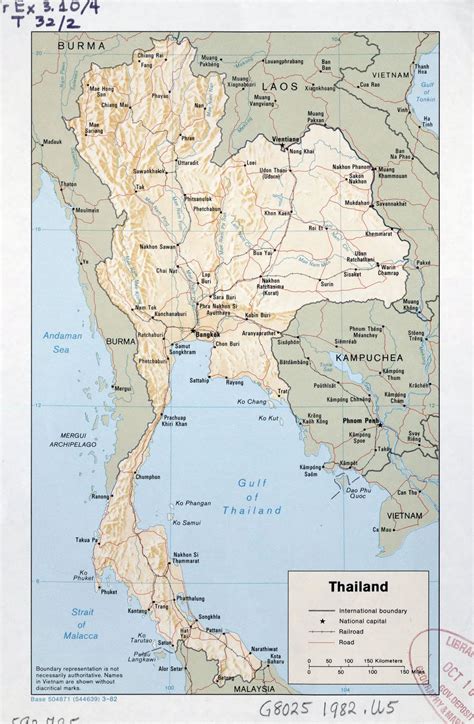 Large Detailed Political Map Of Thailand With Relief Roads Railroads And Major Cities