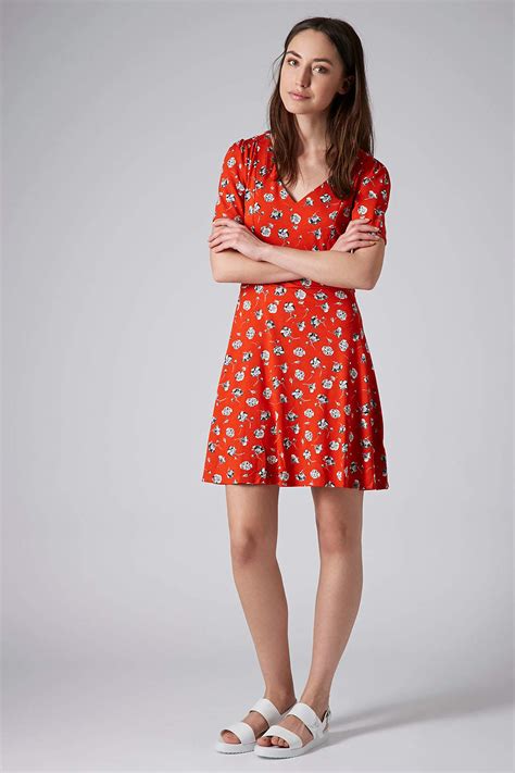 Lyst Topshop Tall Pansy Floral Dress In Red