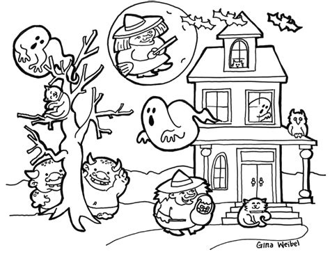 Halloween coloring pages for adults pdf. Cute and Spooky Haunted House Boo Weird Witch Ghostly and ...