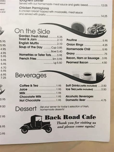 Menu Of Back Road Cafe In Windsor On N8w 1w7