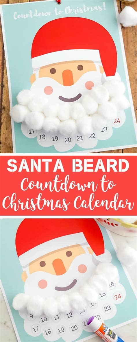 Free Printable Santa Beard Advent Calendar Diy Countdown To Christmas Calendar