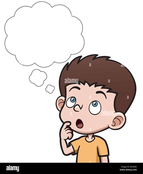 Vector Illustration Of Cartoon Boy Thinking With White Bubble Stock