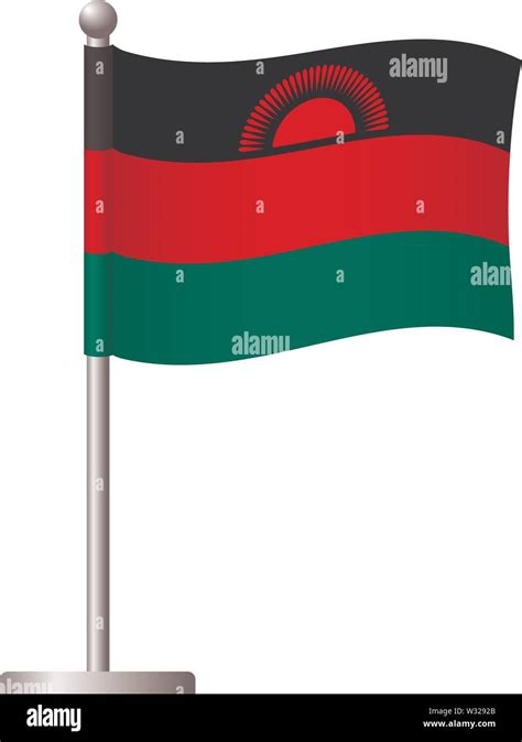 Malawi Flag On Pole Metal Flagpole National Flag Of Malawi Vector Illustration Stock Vector