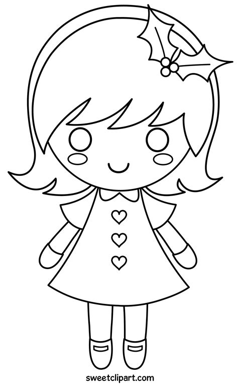 Christmas Girl Coloring Page Free Clip Art