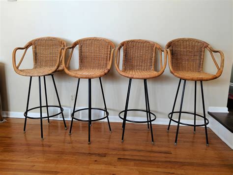 The average price for rattan bar stools ranges from $50 to $400. Mid Century Set of Four Rattan Bar Stools by ...