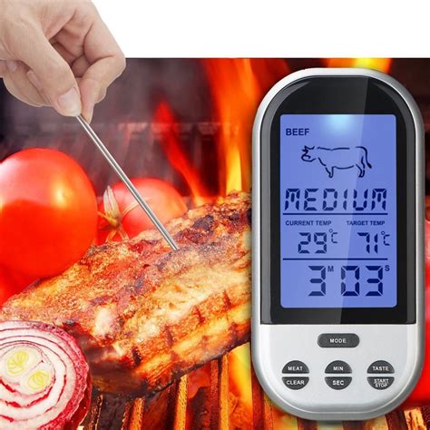 Lcd Digital Wireless Remote Meat Thermometer With Probe For Kitchen