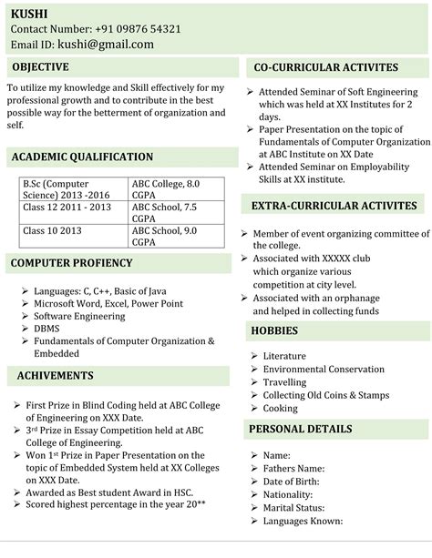 If you have higher education, describe it in as much significant detail as you can without exaggerating Fresher B.Sc Computer Science Resume Template 5 In Word ...
