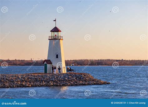 Sunset View Of The Lighthouse Of Lake Hefner Editorial Photo Image Of