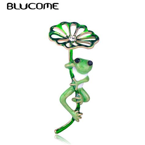 Buy Blucome Green Lotus Leaf Frog Shape Brooch Gold Color Pins Women