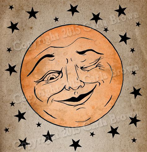 Man In The Moon Clipart Vintage Style Clip Art Winking Etsy