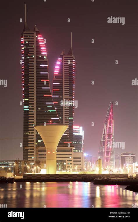 Skyline Of Manama At Night Bahrain Middle East Stock Photo Alamy