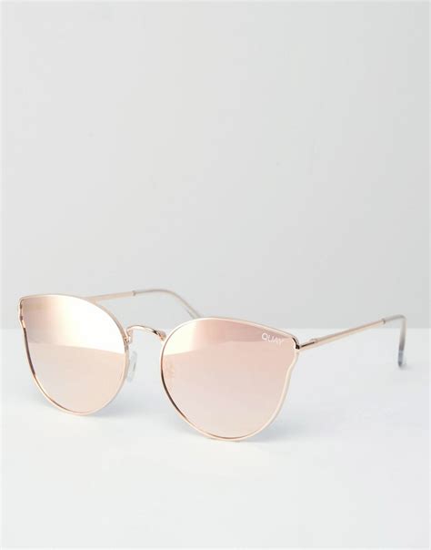 Quay Australia All My Love Rose Gold Metal Cat Eye Sunglasses With Flat Mirror Lens At