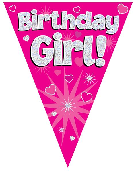 Party Bunting Birthday Girl Pink Holographic 11 Flags 39m Its My Party