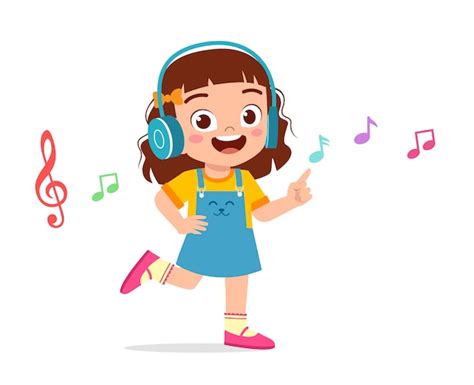 Happy Cute Girl Listening To Music Vector Premium Download
