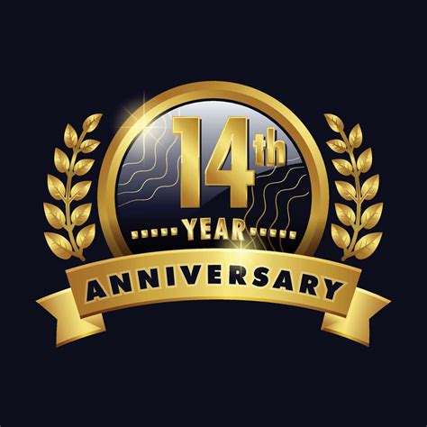 14th Anniversary Golden Logo Fourteenth Years Badge With Number