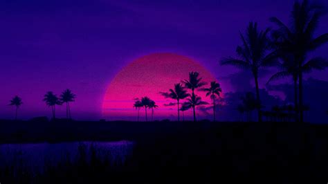 Retrowave Tree Sunset Wallpapers Wallpaper Cave