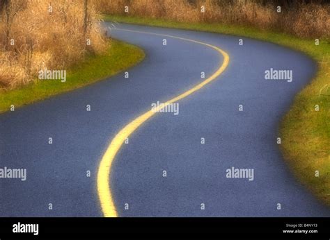 Small Paved And Curvy Road Used As A Bike Trail In A Park Stock Photo