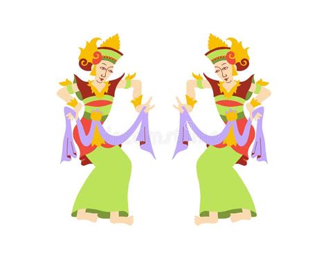 Two Women Perform A Traditional Balinese Dance In Flat Style Vector