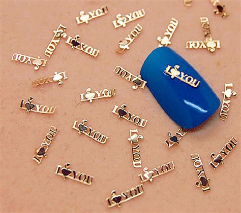 25 Gold Charms For Nails Loveyou Nail Charms 3d Nail Art Small Etsy
