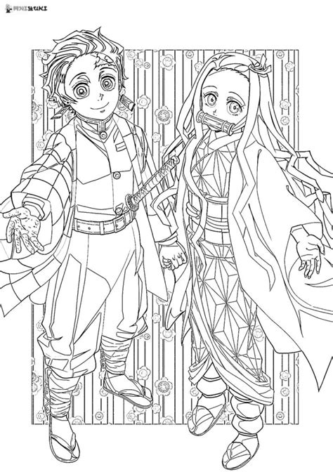 Nezuko And Tanjiro Kamado Demon Slayer Coloring Pages Coloring Cool