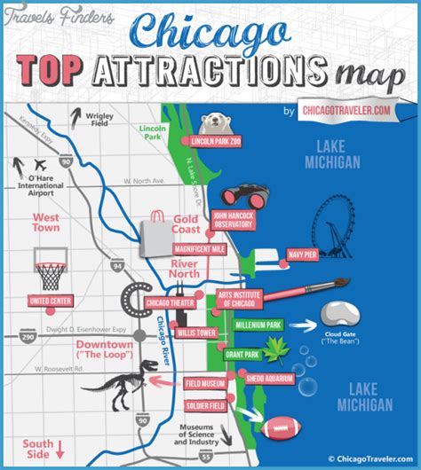Chicago Map Tourist Attractions Travelsfinderscom