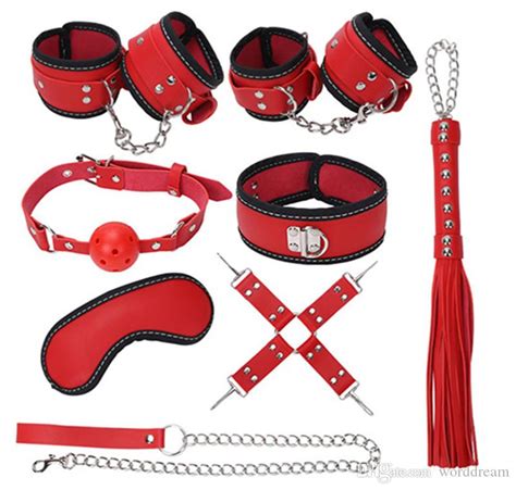 fetish sex bondage slave toys soft leather wrist ankle cuffs mouth plug ball gag whip collar eye