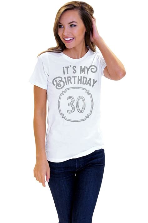 Rhinestone 30th Birthday T Shirt White 30th Birthday Shirt