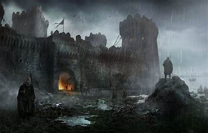 Fortress Ruined Castle Artstation Fantasy Rain Artwork
