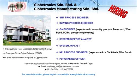 Ppe manufacturing sdn bhd (ppe), is established in year 2006 by a group of expertise with more than 25 years knowledge in personal protective equipment. Globetronics Sdn. Bhd. & Globetronics Manufacturing Sdn ...