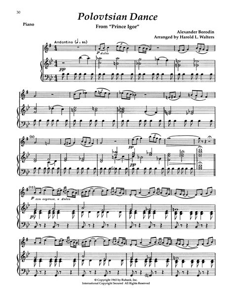 Polovetsian Dances Sheet Music Alexander Borodin Alto Sax And Piano