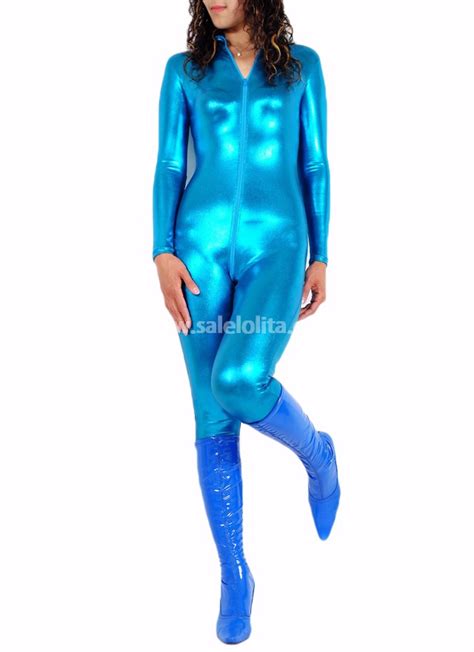 Zentai Suit Blue Shiny Metalic Zentai Suit For Women