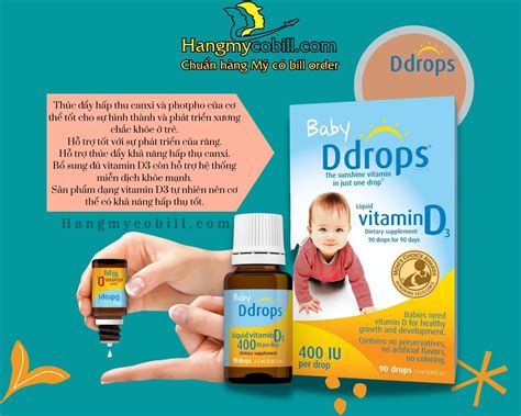 Baby Ddrops Vitamin D3 Cho Trẻ Sơ Sinh 90 Giọt Của Mỹ Có Bill Nhập