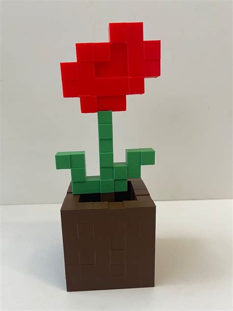 Minecraft Flower Rose And Pot 3d Printed Etsy