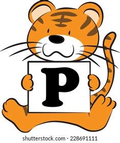 Tiger Holding Card Letter P Stock Vector Royalty Free 228691111