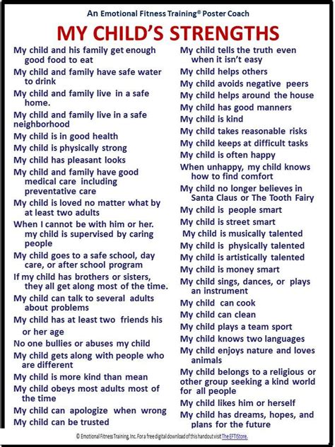 List Of Childs Strengths