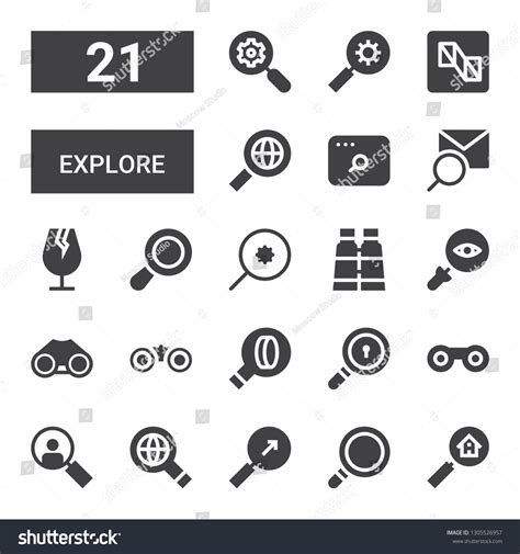 Explore Icon Set Collection Of 21 Filled Royalty Free Stock Vector